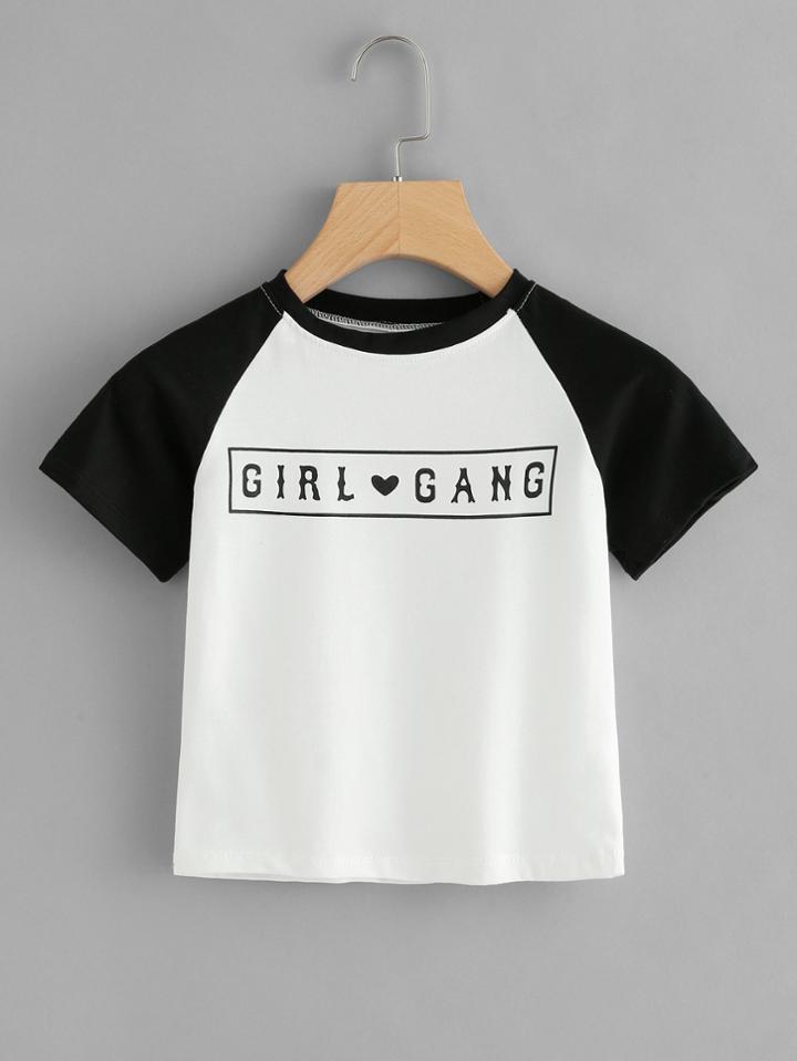 Romwe Slogan Print Raglan Sleeve Tee