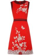 Romwe Red Crew Neck Embroidered A-line Dress