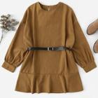 Romwe Keyhole Back Ruffle Hem Belted Dress