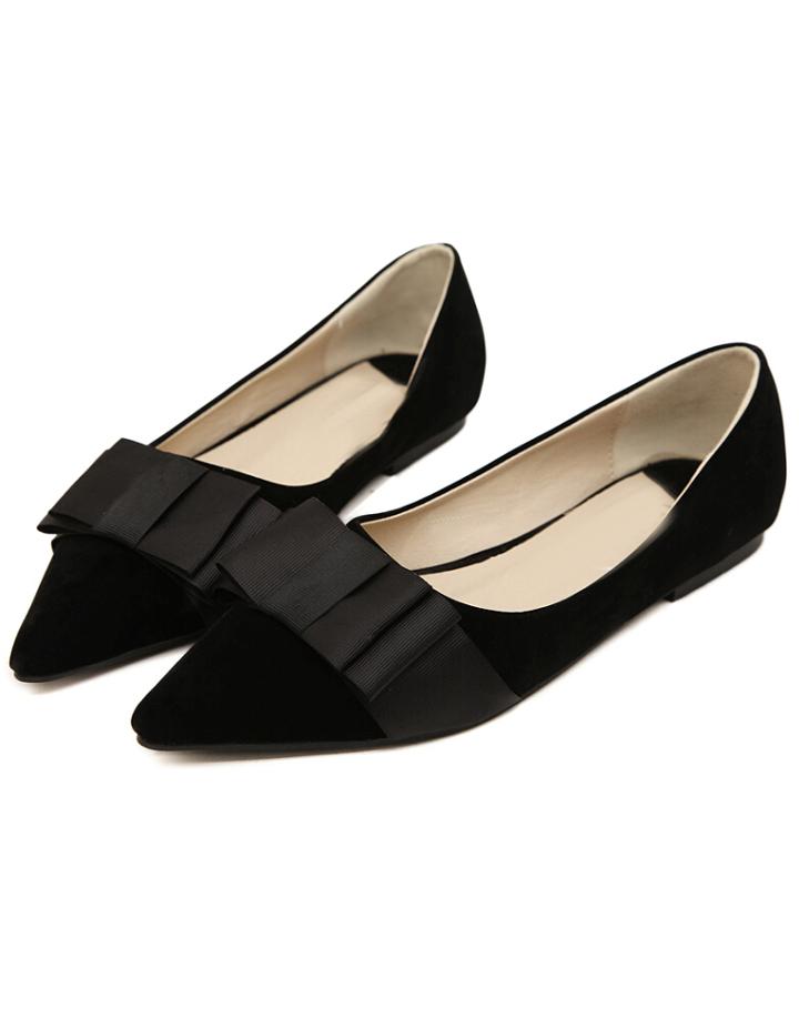 Romwe Black Point Toe With Bow Flats