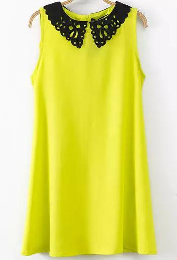Romwe Neon Yellow Contrast Collar Slim Dress