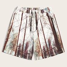 Romwe Guys Forest Landscape Print Sweat Shorts