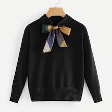 Romwe Tie-neck Plain Jumper