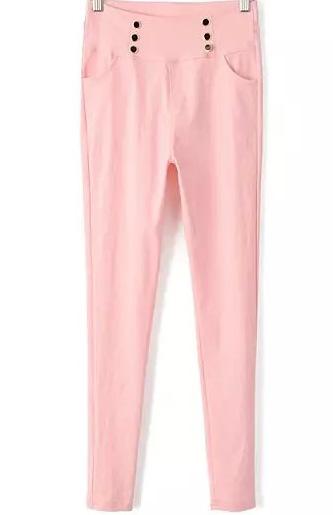 Romwe High Waist With Buttons Slim Pink Legging