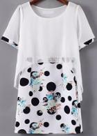 Romwe Round Neck Polka Dot Chiffon White Dress