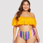 Romwe Plus Mix-and-match Striped Flounce Bikini Set