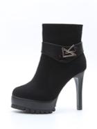 Romwe Metal Detailed Platform Ankle Boots