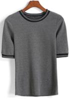 Romwe Contrast Striped Collar T-shirt