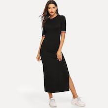Romwe Striped Cuff Split Tee Dress