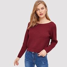 Romwe Raglan Sleeve Slit Hem Sweater