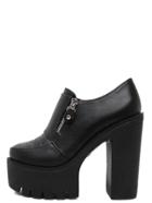 Romwe Black Faux Leather Zipper Chunky Platform Shoes