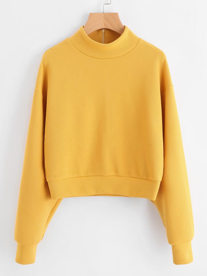 Romwe Zip Back Textured Dolman Sweatshirt
