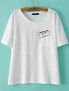 Romwe Wound Paste Embroidered With Pocket T-shirt