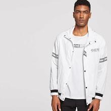 Romwe Guys Zip Up Letter Hoodie Jacket