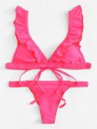 Romwe Braided Hem Ruffle Bikini Set