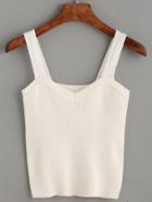 Romwe White Wide Strap Ribbed Top