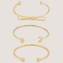 Romwe Bow Detail Cuff Bracelet Set 3pcs