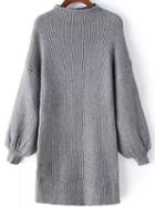 Romwe Lantern Sleeve Grey Sweater Dress