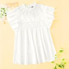 Romwe Lace Insert Ruffle Armhole Mock-neck Top