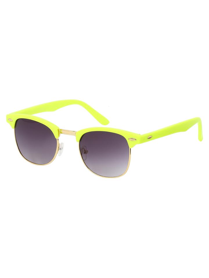 Romwe Neon Yellow Open Frame Metal Trim Sunglasses