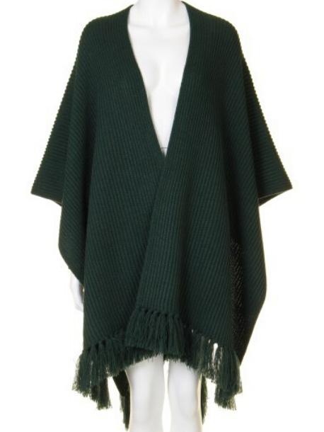 Romwe Tassel Long Green Poncho