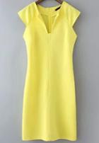 Romwe Yellow Sleeveless Split Slim Dress