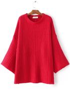 Romwe Red Drop Shoulder Loose Sweater