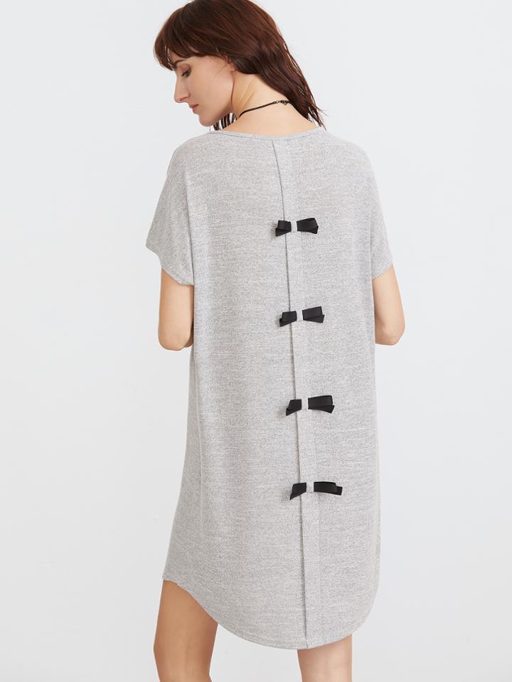 Romwe Grey Marled Knit Bow Back Tee Dress