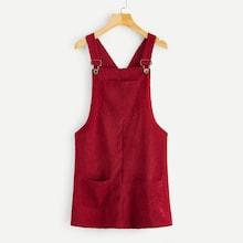 Romwe Pocket Detail Pinafore Corduroy Dress