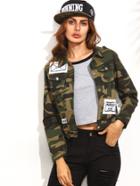 Romwe Army Green Camouflage Print Buttons Front Jacket With Pockets