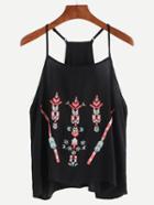 Romwe Embroidered Racerback Cami Top - Black