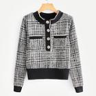 Romwe Contrast Trim Plaid Tweed Jacket