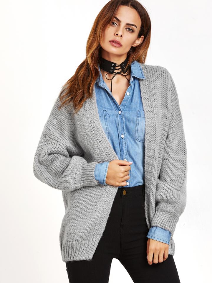 Romwe Light Grey Dropped Shoulder Seam Sweater Coat
