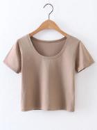 Romwe Khaki Short Sleeve Casual Crop Top