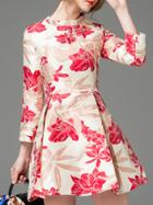 Romwe Multicolor Jacquard Pleated A-line Dress