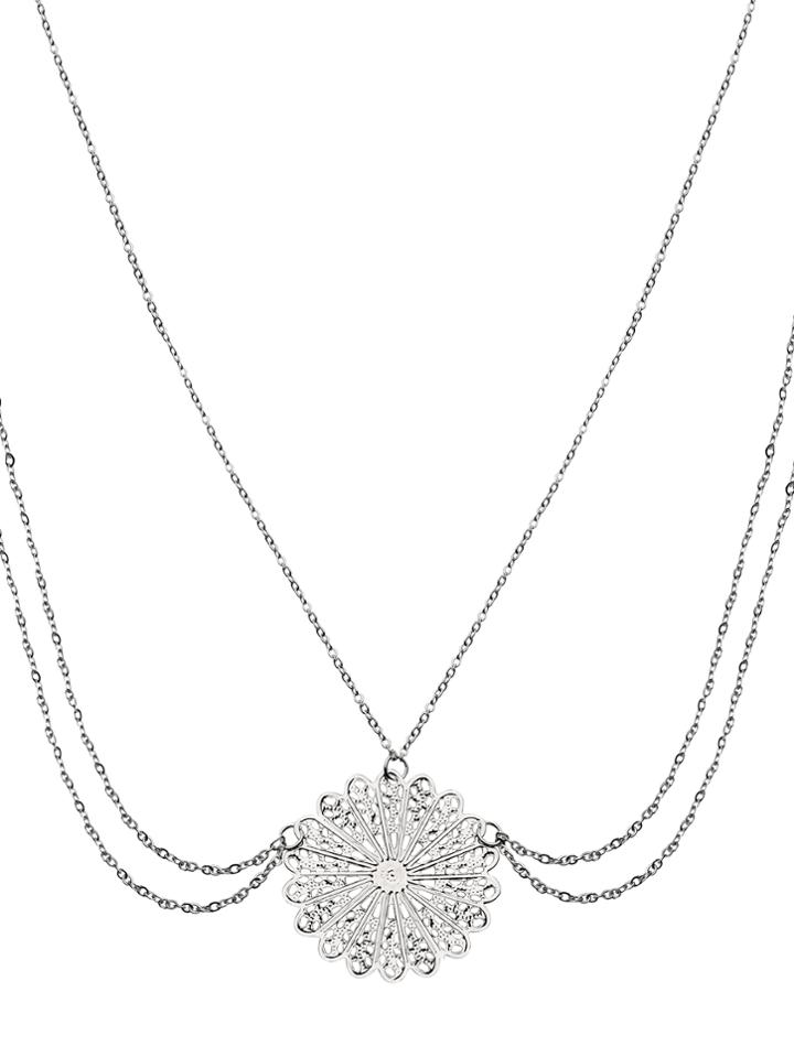 Romwe Silver Medallion Pendant Draped Chain Head Piece