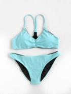 Romwe Ruched Detail Reversible Bikini Set