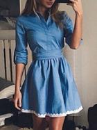 Romwe Lapel Contrast Hem Denim Shirt A-line Dress