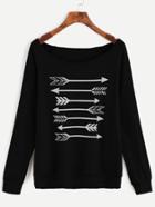 Romwe Black Arrow Print Scoop Neck Raglan Sleeve Sweatshirt