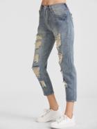 Romwe Pale Blue Wash Ripped Jeans