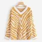 Romwe Two Tone V Neck Striped Sweater
