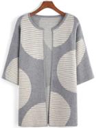 Romwe Round Neck Striped Grey Coat