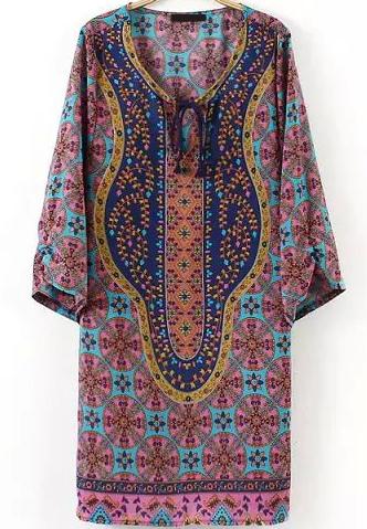 Romwe Baroque Pattern Print Shirt Dress