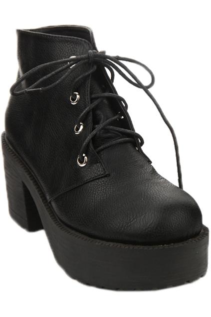 Romwe Tied Black Platform Ankle Boots