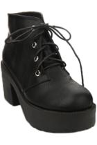 Romwe Tied Black Platform Ankle Boots