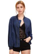 Romwe Royal Blue Stand Collar Pockets Bomber Jacket