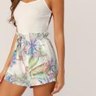 Romwe Paperbag Waist Knot Front Tropical Shorts