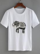 Romwe White Elephant Print T-shirt