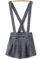Romwe Straps Striped With Buttons Navy Jumpsuit