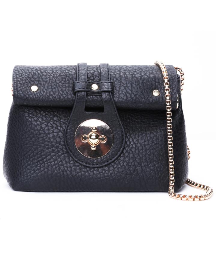 Romwe Black Metal Buckle Chain Pu Bag